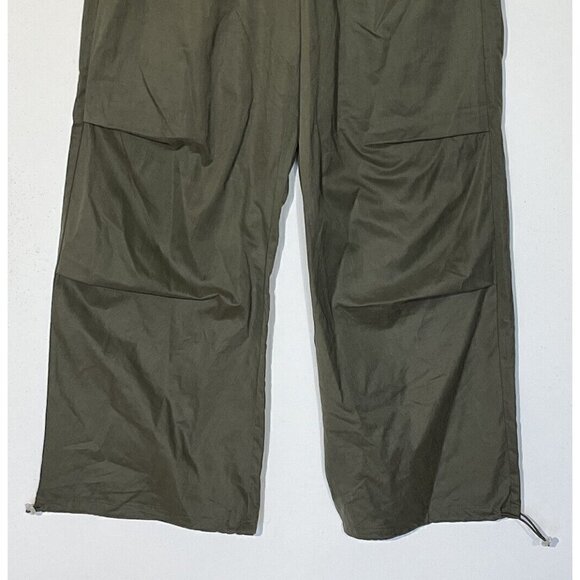 ZARA Grupo Inditex Khaki Olive Green Wide Leg Cargo Baggy Pants Trousers - Picture 8 of 10
